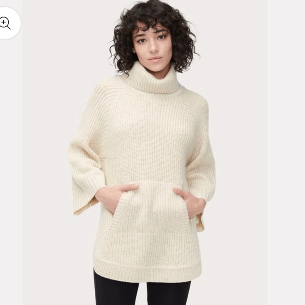 UGG Raelynn 3/4-sleeve Knit Poncho Sweater In Cream Large Chunky Ribbed Large -J